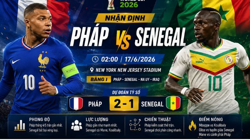 Nhận định Pháp vs Senegal, 02h00 ngày 17/6: Dự đoán tỉ số World Cup 2026