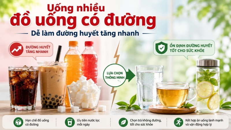 Uống nhiều đồ uống có đường dễ làm đường huyết tăng nhanh