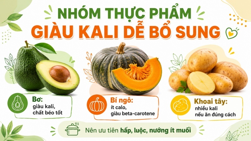 Bổ sung kali an toàn bằng thực phẩm tự nhiên và chế độ ăn giảm muối
